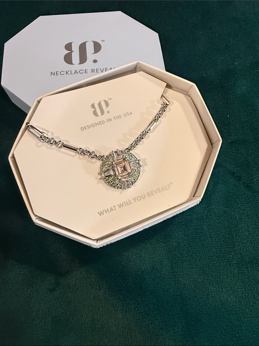 bp Silver Necklace with CZ Center Pendant